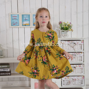 boutique long sleeve mustard floral flannel dress